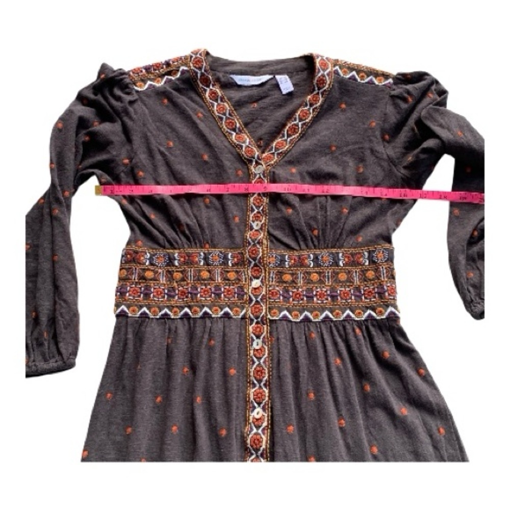 Denim & Co Canyon Retreat Button Down Midi Dress Brown with Embroidery XXSP - Picture 7 of 12